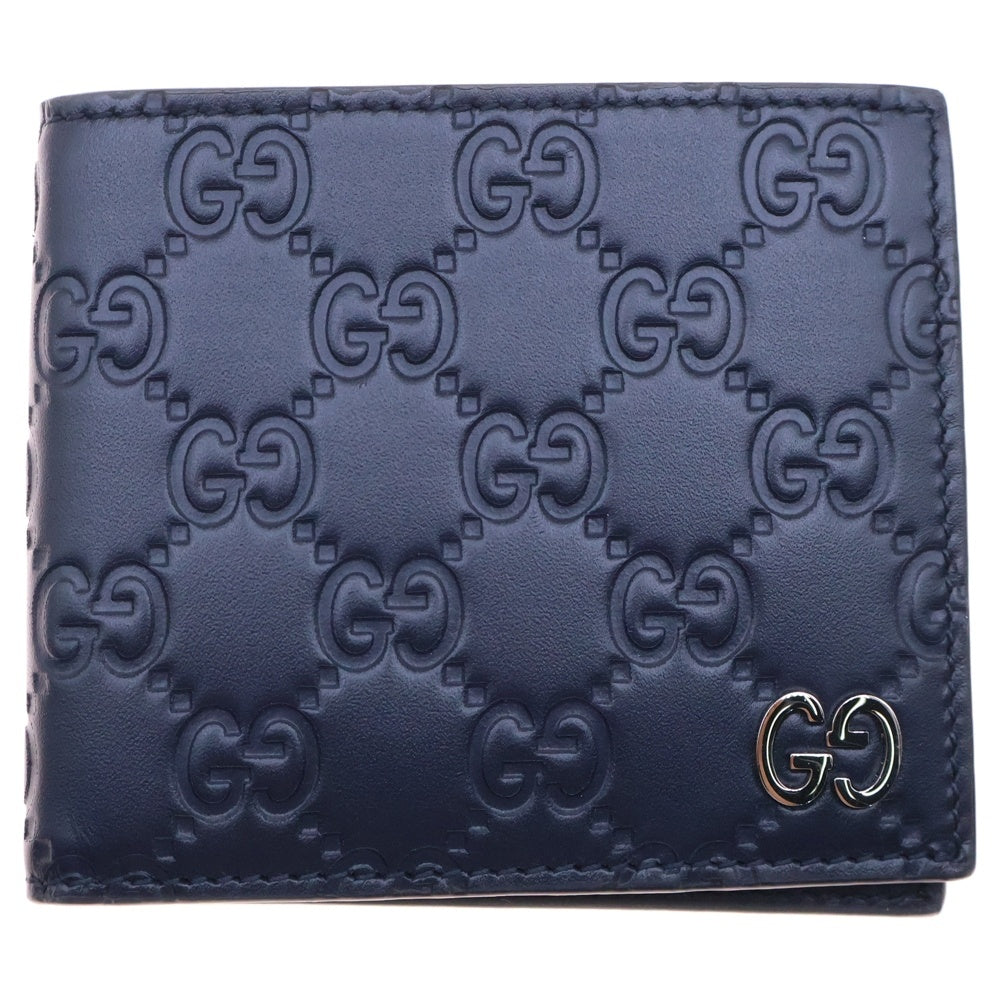 GUCCI(グッチ) グッチシマ 2つ折り財布 コンパクトウォレット ブラック レザー 473916