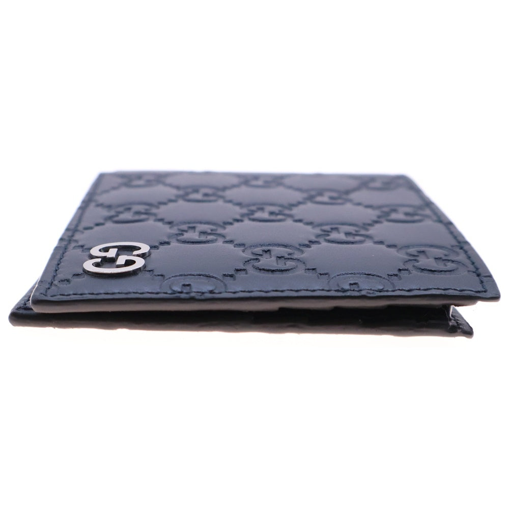 GUCCI(グッチ) グッチシマ 2つ折り財布 コンパクトウォレット ブラック レザー 473916