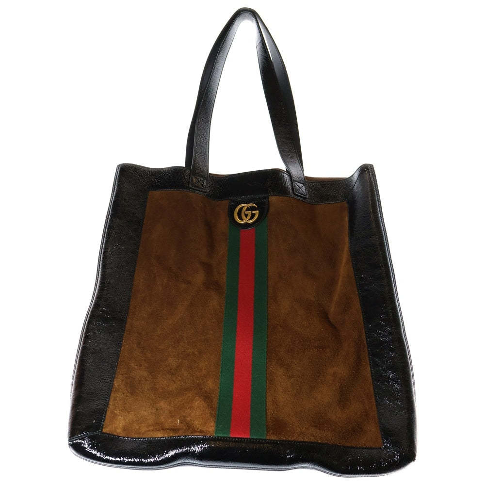 GUCCI(グッチ) オフィディア トートバッグ ハンドバッグ ブラック×ブラウン ゴールド金具 スエード×レザー×PVC 519335