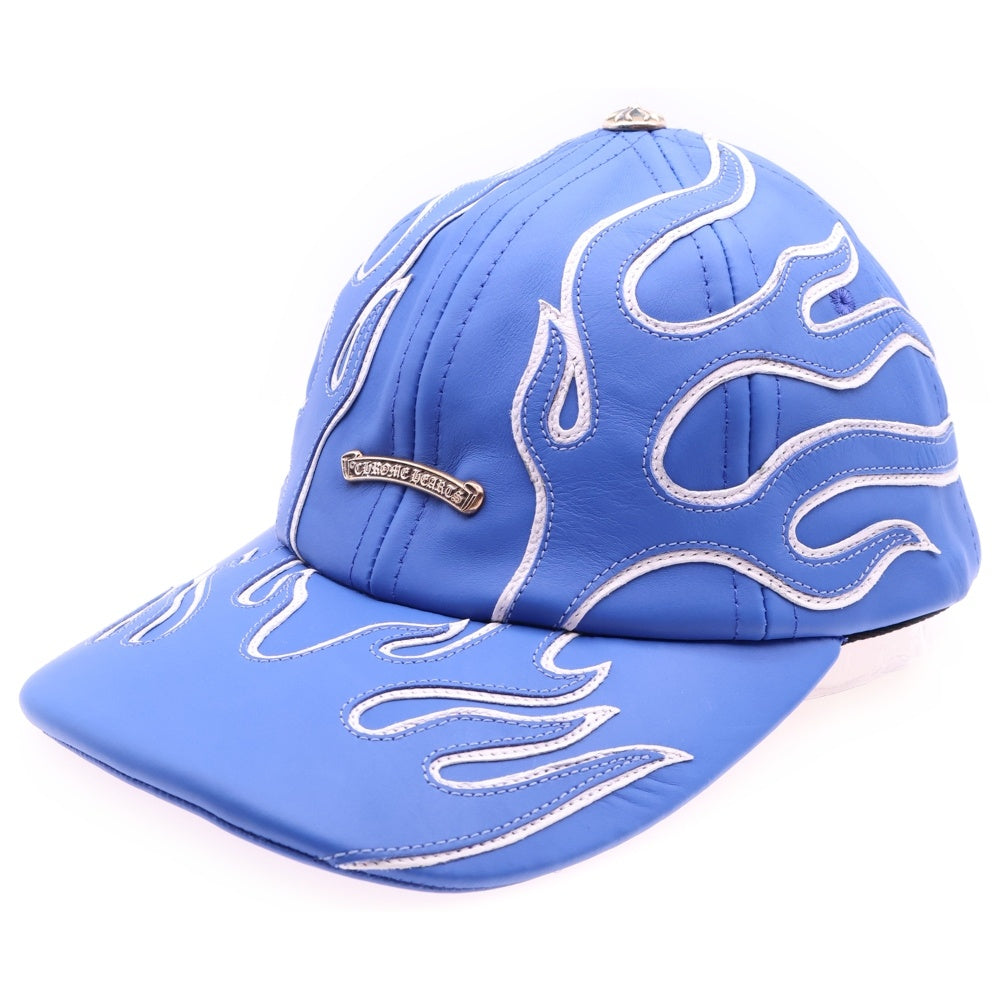 CHROME HEARTS(クロムハーツ) Leather Flame Hat レザーフレイム スクロールラベル キャップ ブルー