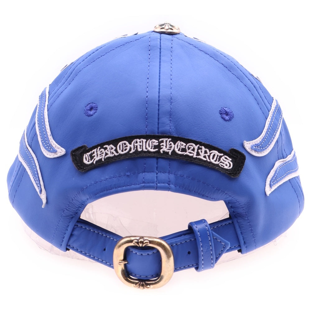 CHROME HEARTS(クロムハーツ) Leather Flame Hat レザーフレイム スクロールラベル キャップ ブルー