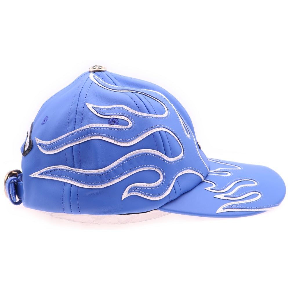 CHROME HEARTS(クロムハーツ) Leather Flame Hat レザーフレイム スクロールラベル キャップ ブルー