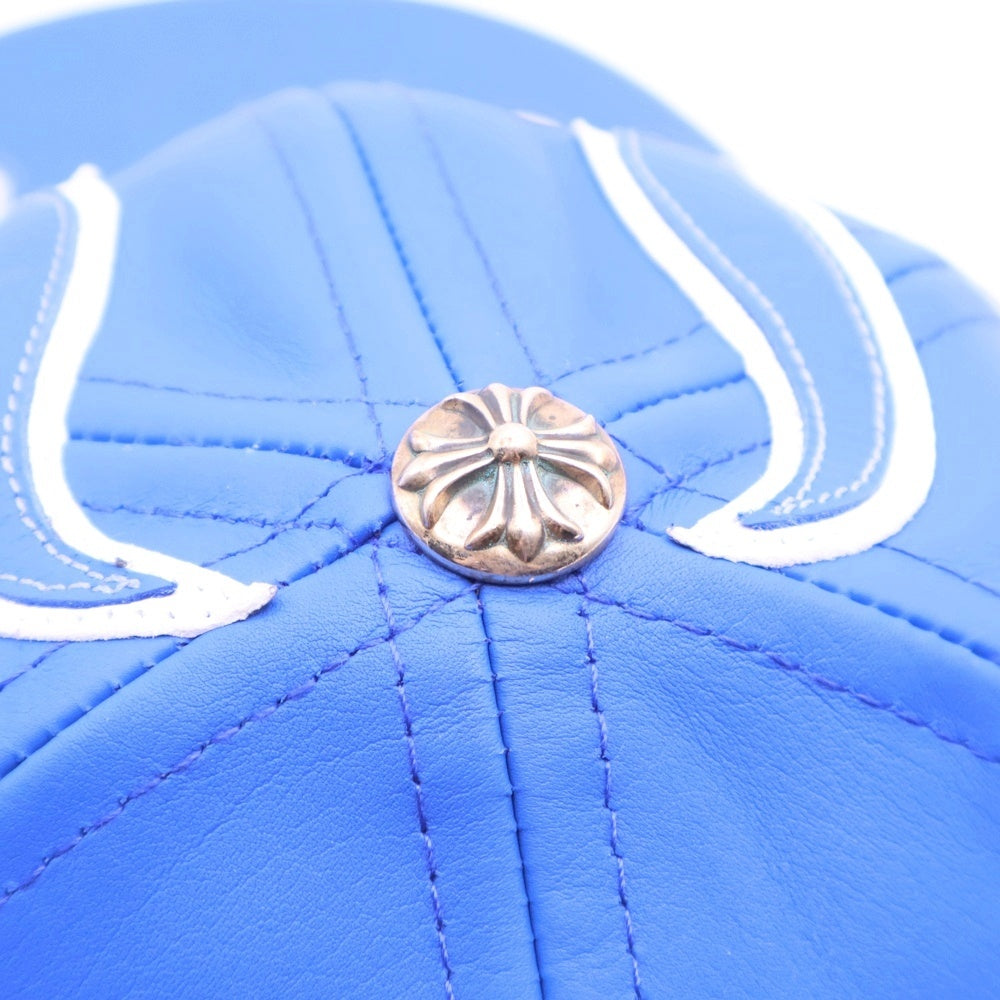 CHROME HEARTS(クロムハーツ) Leather Flame Hat レザーフレイム スクロールラベル キャップ ブルー
