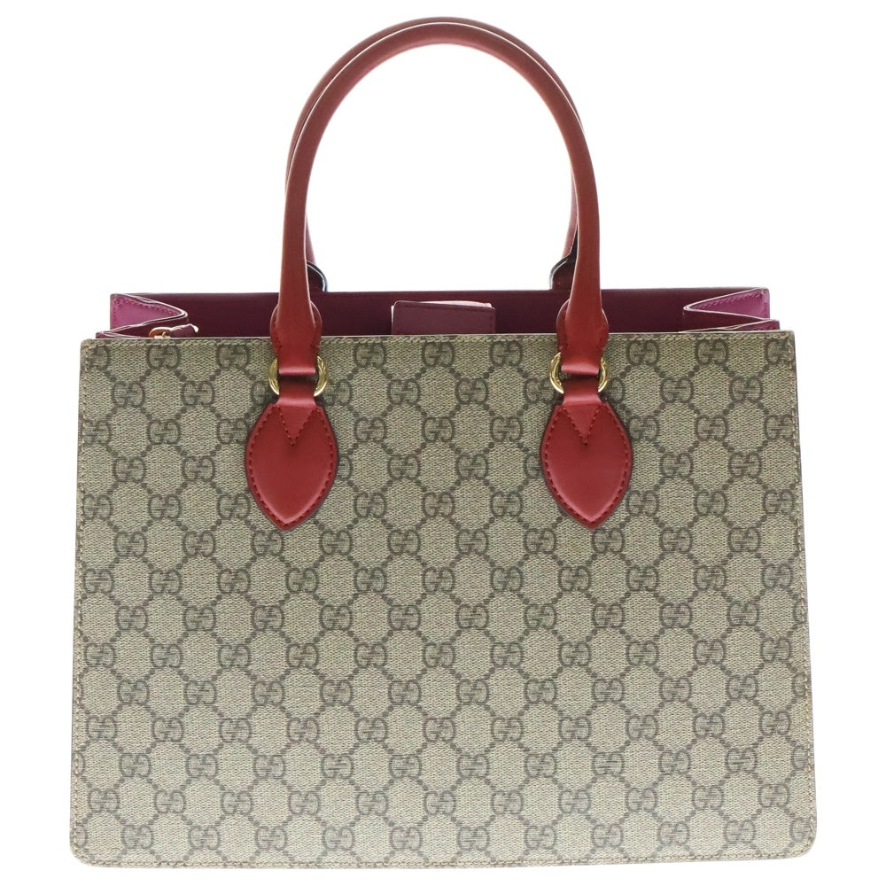 GUCCI(グッチ) GGスプリーム 2WAYショルダーバッグ ハンドバッグ トートバッグ ゴールド金具 ベージュ×レッド レザー 409531