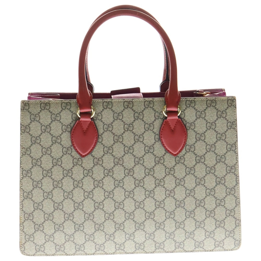 GUCCI(グッチ) GGスプリーム 2WAYショルダーバッグ ハンドバッグ トートバッグ ゴールド金具 ベージュ×レッド レザー 409531