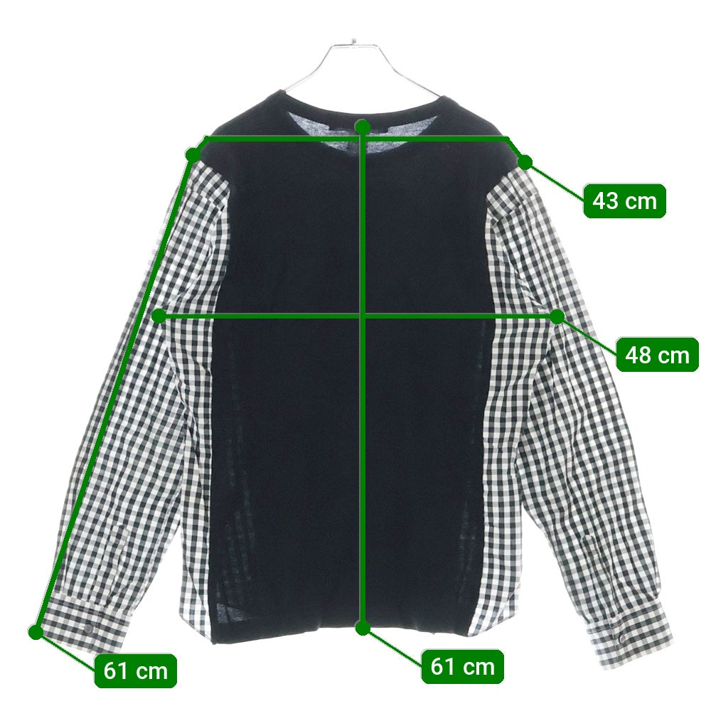 COMME des GARCONS SHIRT(コムデギャルソンシャツ) ギンガムチェック シャツスリーブ 切り替え クルーネック ロングスリーブ 長袖Tシャツ カットソー ブラック W21124