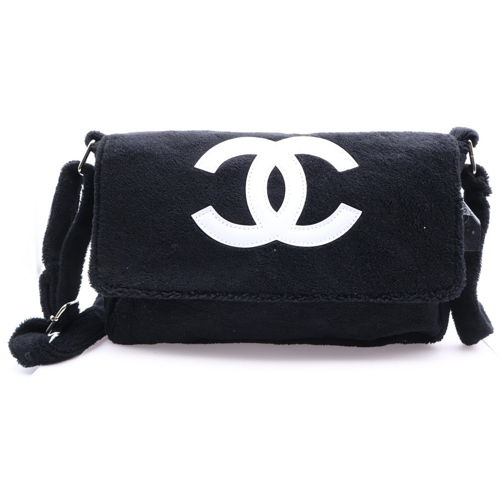 CHANEL(シャネル) ココマーク ショルダーバッグ ブラック×ホワイト シルバー金具 パイル ノベルティ