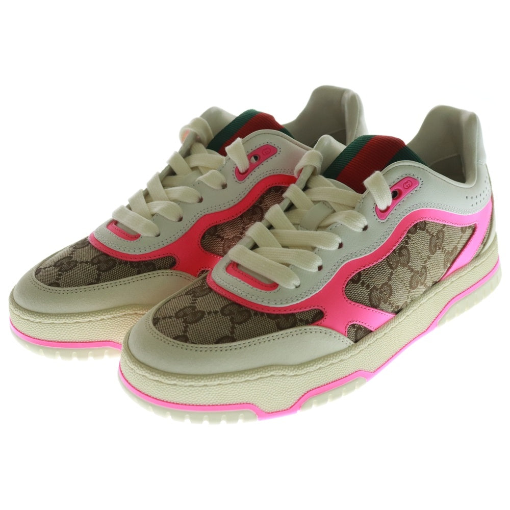 GUCCI(グッチ) GGキャンバス リウェブ ローカットスニーカー ホワイト×ベージュ×ピンク 785452