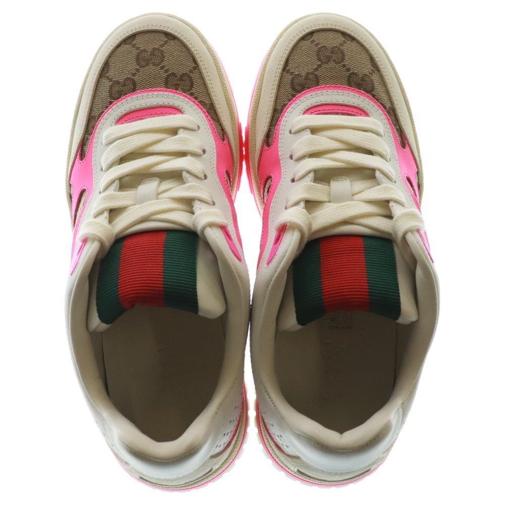 GUCCI(グッチ) GGキャンバス リウェブ ローカットスニーカー ホワイト×ベージュ×ピンク 785452