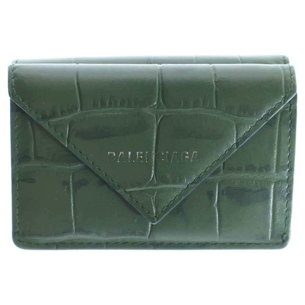 BALENCIAGA(バレンシアガ) ペーパーミニ ウォレット 三つ折り財布 型押し グリーン レザー 391446