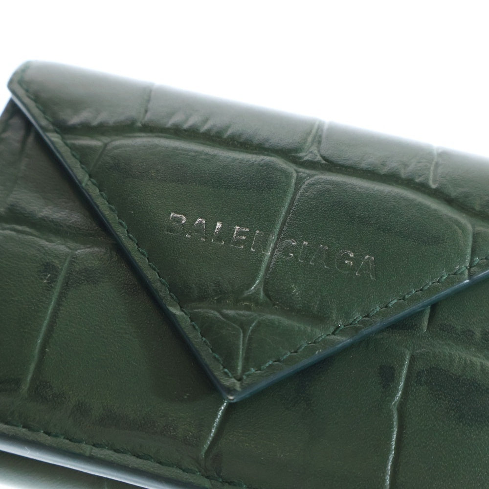 BALENCIAGA(バレンシアガ) ペーパーミニ ウォレット 三つ折り財布 型押し グリーン レザー 391446