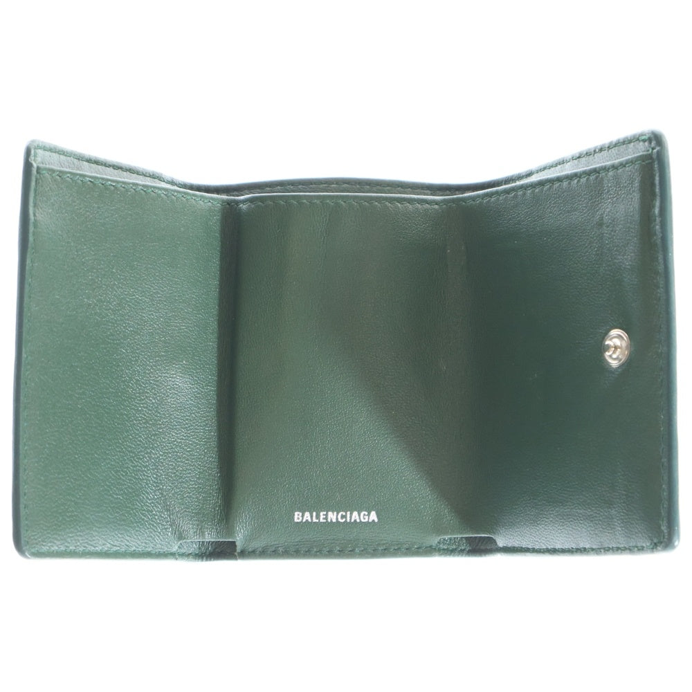BALENCIAGA(バレンシアガ) ペーパーミニ ウォレット 三つ折り財布 型押し グリーン レザー 391446