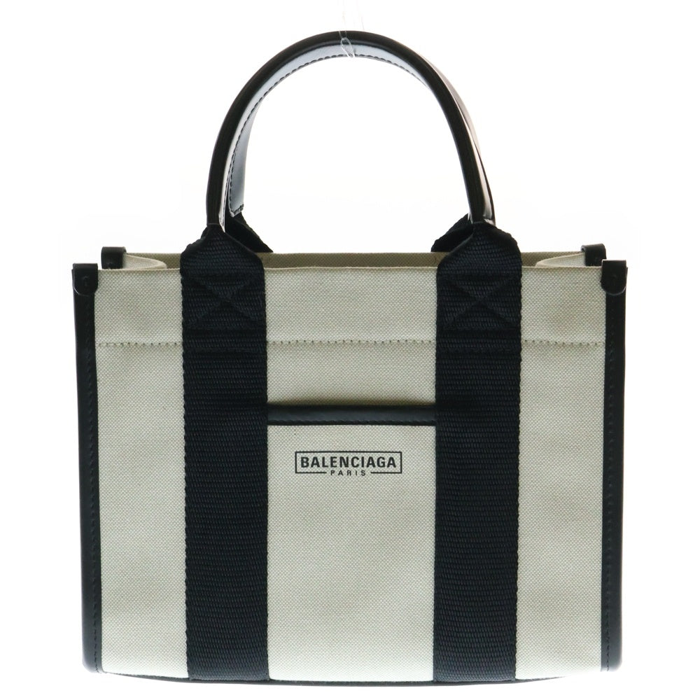 BALENCIAGA(バレンシアガ) ハードウェアXS ロゴプリント キャンバス レザー 2WAY ハンド ショルダーバッグ ブラック/ホワイト 693662