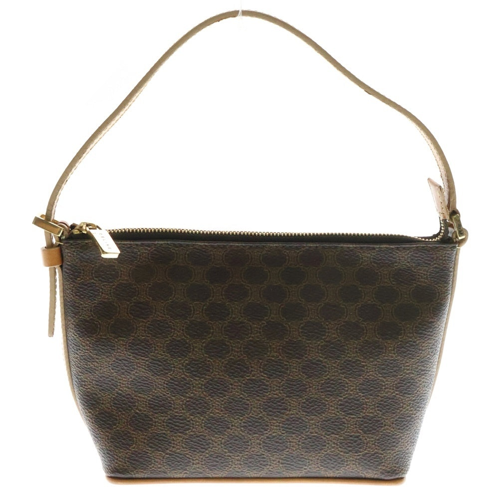 CELINE(セリーヌ) マカダム ワンショルダーバッグ ミニバッグ ハンドバッグ ゴールド金具 ポーチ ブラウン レザー