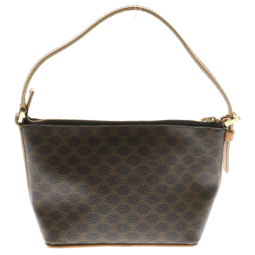 CELINE(セリーヌ) マカダム ワンショルダーバッグ ミニバッグ ハンドバッグ ゴールド金具 ポーチ ブラウン レザー