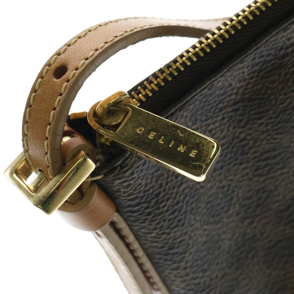 CELINE(セリーヌ) マカダム ワンショルダーバッグ ミニバッグ ハンドバッグ ゴールド金具 ポーチ ブラウン レザー