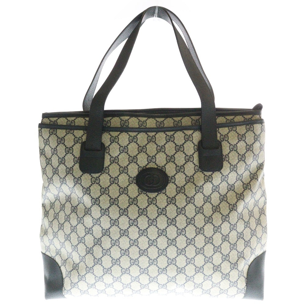 GUCCI(グッチ) GGスプリーム トートバッグ ハンドバッグ ネイビー ゴールド金具 PVC×レザー