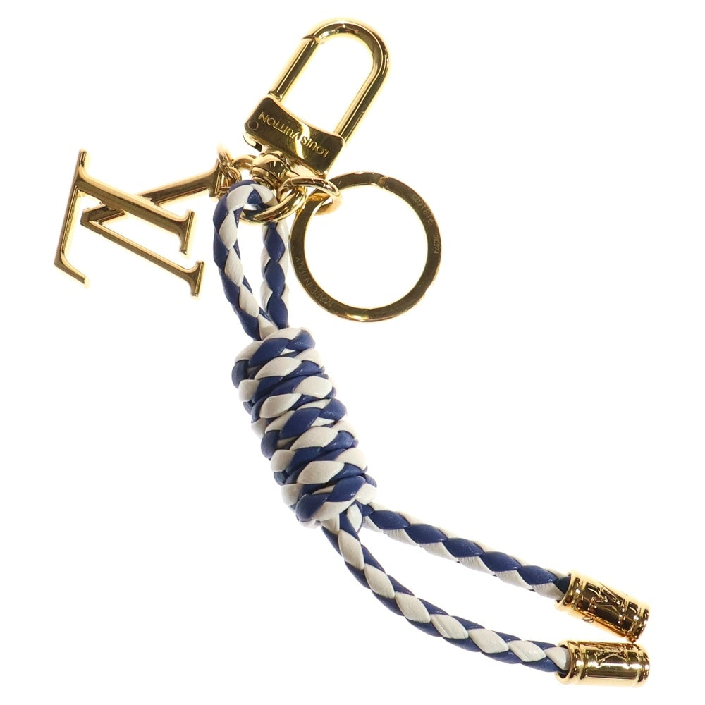 LOUIS VUITTON(ルイヴィトン) ノーティカル ノット モノグラム ロゴプレート レザー バッグチャーム アクセサリー ブルー/ゴールド M01816