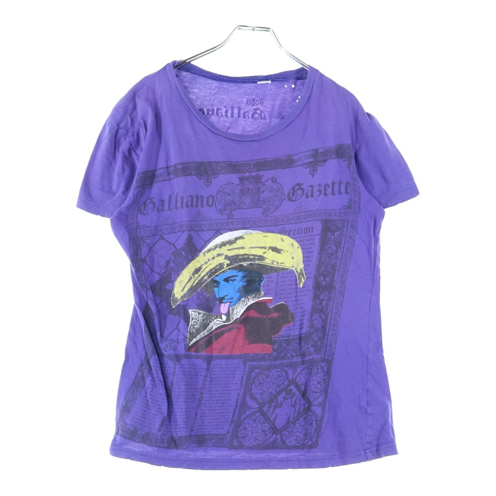 John Galliano(ジョン ガリアーノ) ナポレオン ロゴプリント ダメージ加工 クルーネック 半袖Tシャツ カットソー パープル