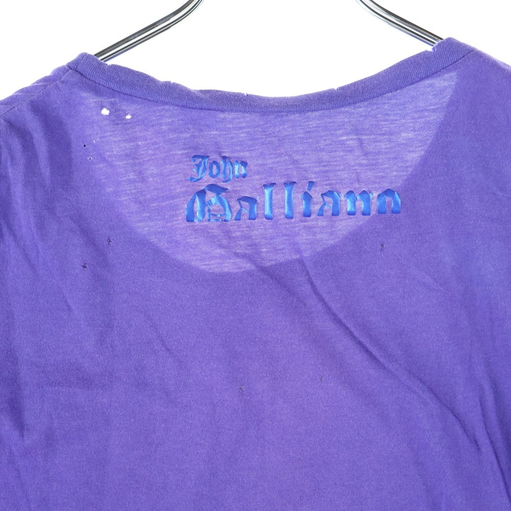 John Galliano(ジョン ガリアーノ) ナポレオン ロゴプリント ダメージ加工 クルーネック 半袖Tシャツ カットソー パープル