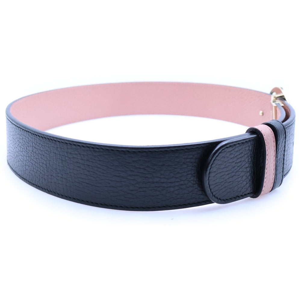 GUCCI(グッチ) ダブルG リバーシブルベルト ピンク×ブラック ゴールド金具 レザー 450000