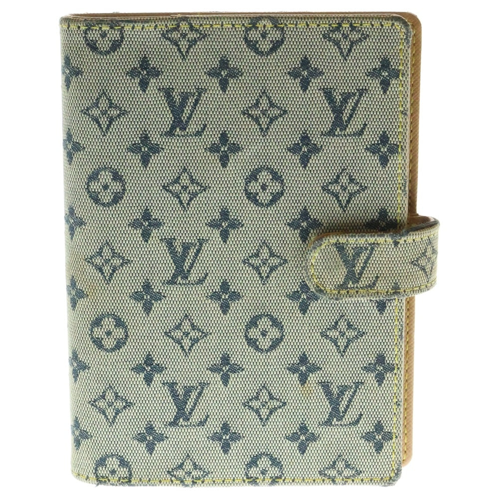 LOUIS VUITTON(ルイヴィトン) モノグラム ミニ アジェンダPM ブックカバー 手帳カバー バインダー ノート デニムブルー ゴールド金具 R20910