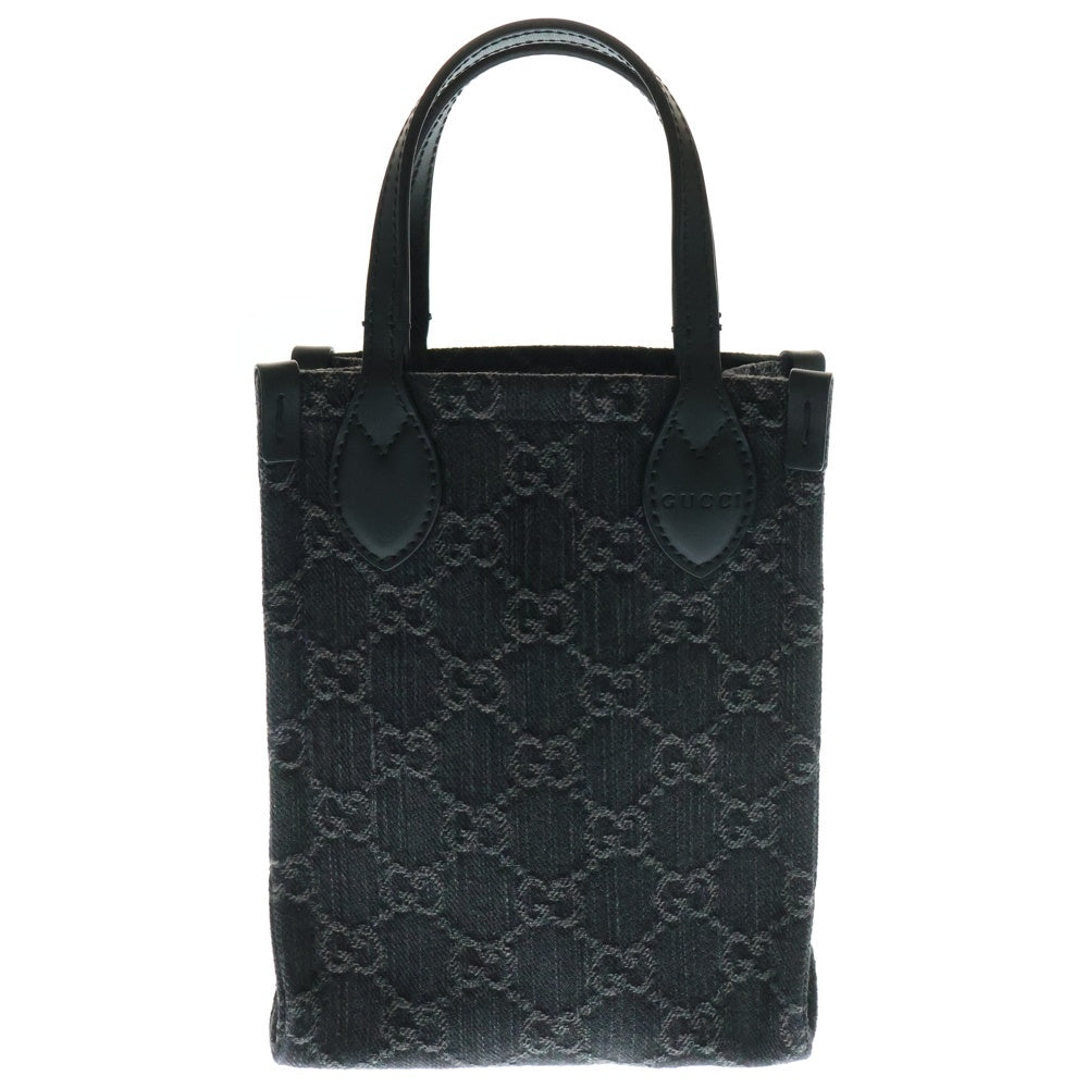 GUCCI(グッチ) GGデニム 2way ハンドバッグ ショルダーバッグ ブラック キャンバス×レザー 773730