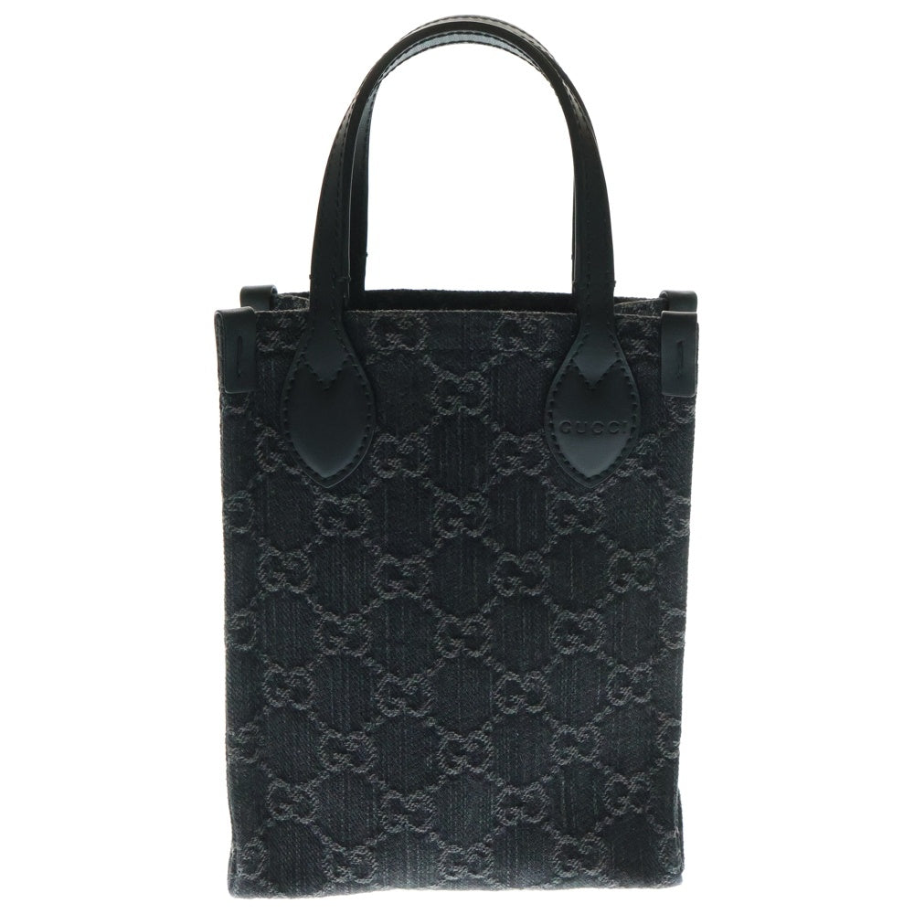 GUCCI(グッチ) GGデニム 2way ハンドバッグ ショルダーバッグ ブラック キャンバス×レザー 773730