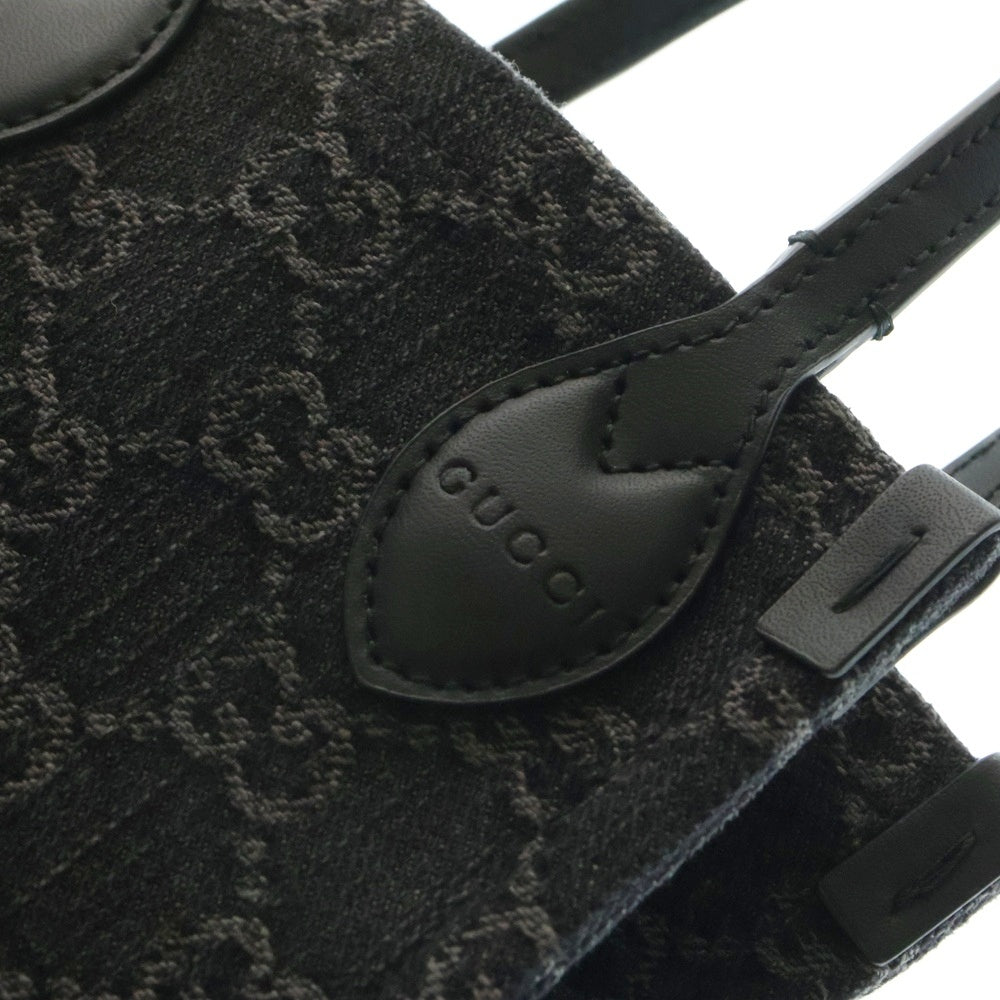 GUCCI(グッチ) GGデニム 2way ハンドバッグ ショルダーバッグ ブラック キャンバス×レザー 773730