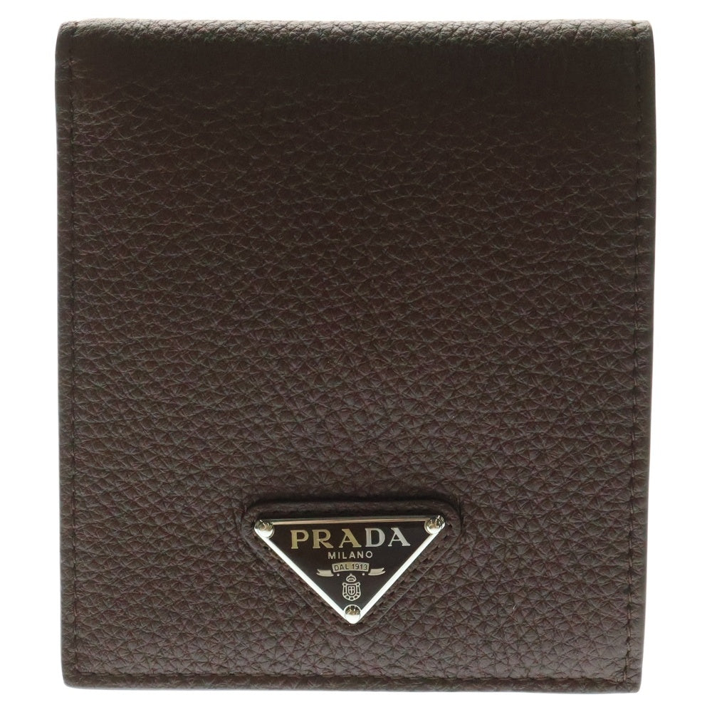 PRADA(プラダ) サフィアーノ 二つ折り財布 コンパクトウォレット ブラック レザー トライアングルロゴ 2MO738