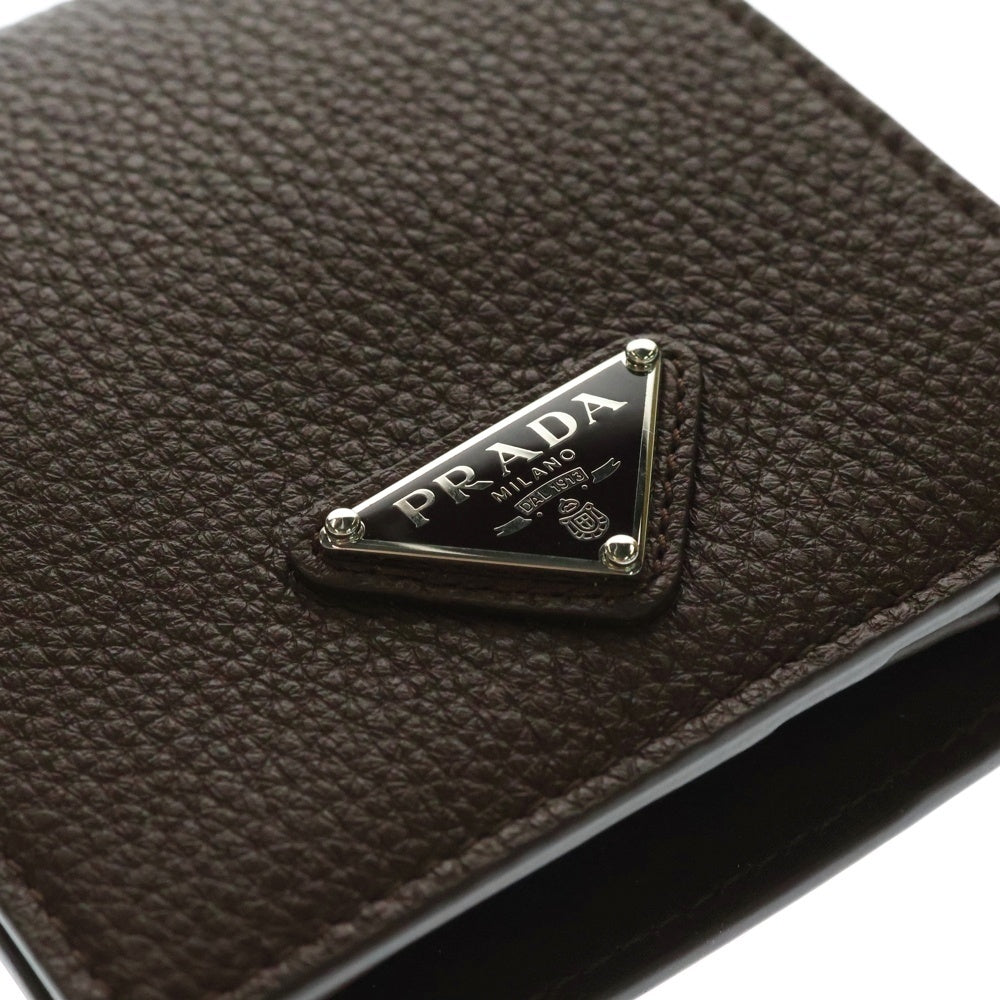 PRADA(プラダ) サフィアーノ 二つ折り財布 コンパクトウォレット ブラック レザー トライアングルロゴ 2MO738