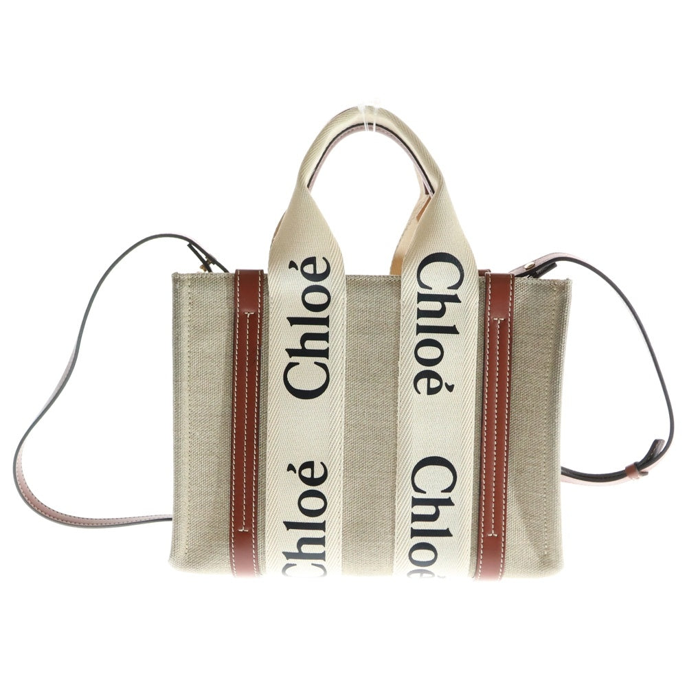 Chloe(クロエ) ウッディ 2wayハンドバッグ ブラウン キャンバス×レザー ショルダーバッグ ロゴハンドル