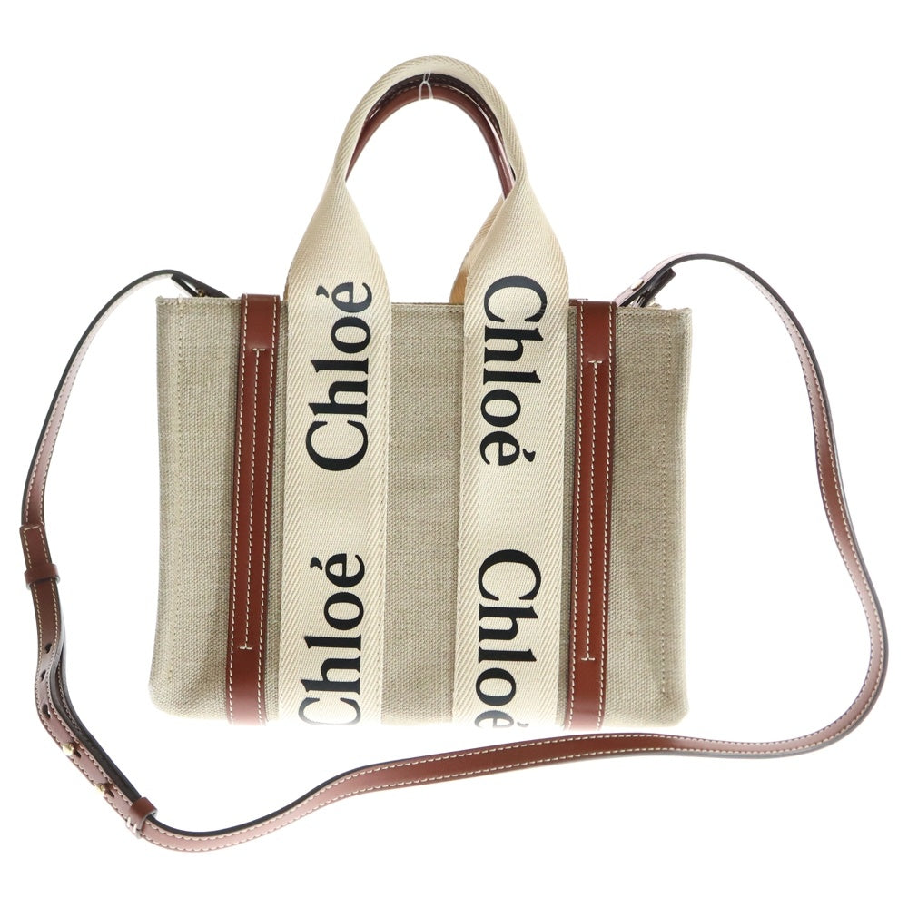 Chloe(クロエ) ウッディ 2wayハンドバッグ ブラウン キャンバス×レザー ショルダーバッグ ロゴハンドル