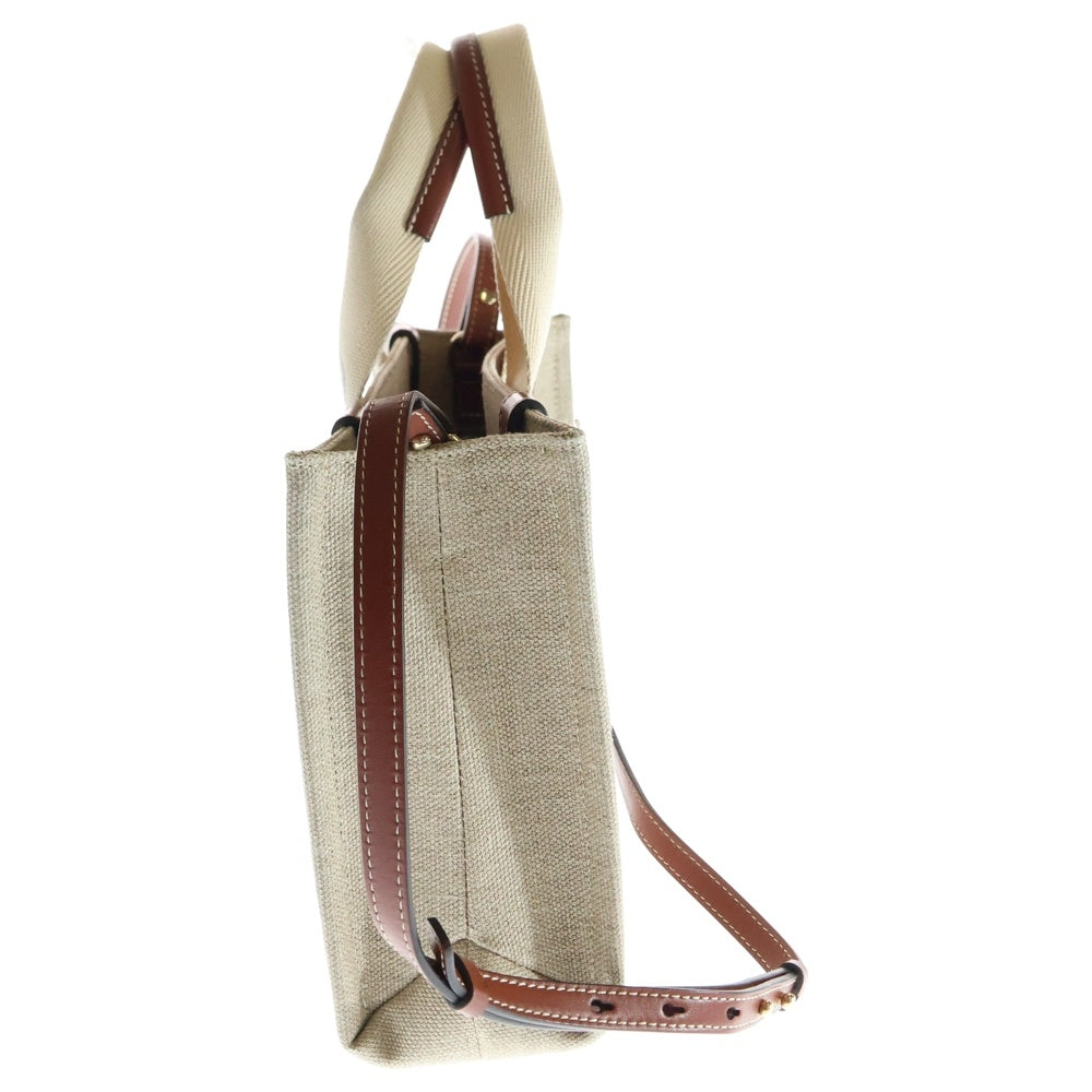 Chloe(クロエ) ウッディ 2wayハンドバッグ ブラウン キャンバス×レザー ショルダーバッグ ロゴハンドル