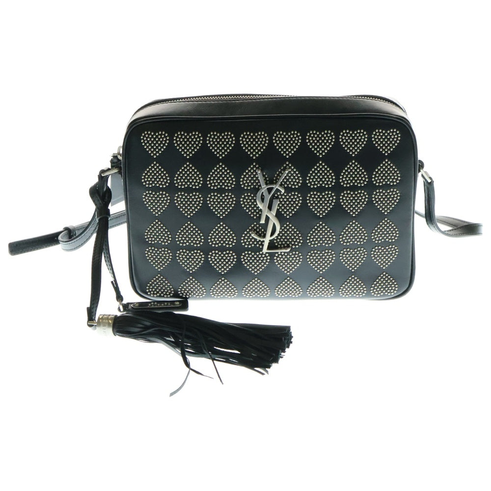 YVES SAINT LAURENT(イヴサンローラン) ハートスタッズ ショルダーバッグ ブラック シルバー金具 フリンジ レザー