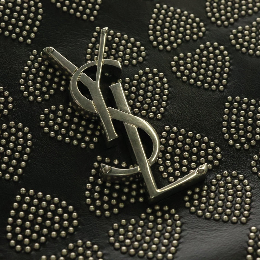 YVES SAINT LAURENT(イヴサンローラン) ハートスタッズ ショルダーバッグ ブラック シルバー金具 フリンジ レザー