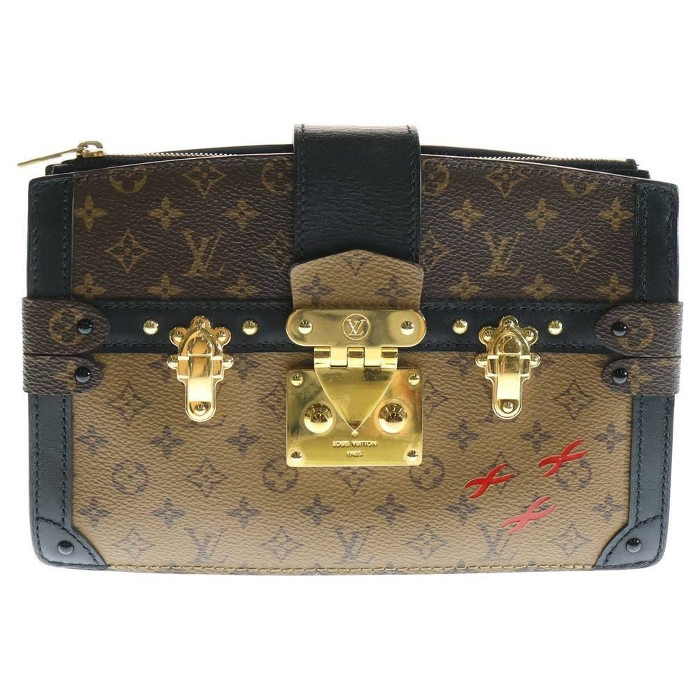 LOUIS VUITTON(ルイヴィトン) トランク クラッチ モノグラム リバース PVC レザー 2WAY クラッチ チェーンショルダーバッグ ゴールド金具 ブラウン/ブラック M43596