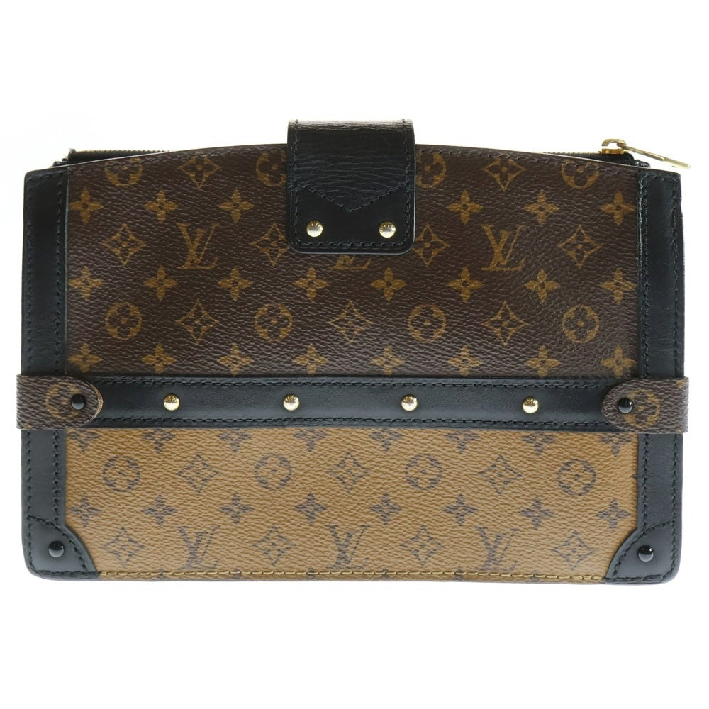 LOUIS VUITTON(ルイヴィトン) トランク クラッチ モノグラム リバース PVC レザー 2WAY クラッチ チェーンショルダーバッグ ゴールド金具 ブラウン/ブラック M43596