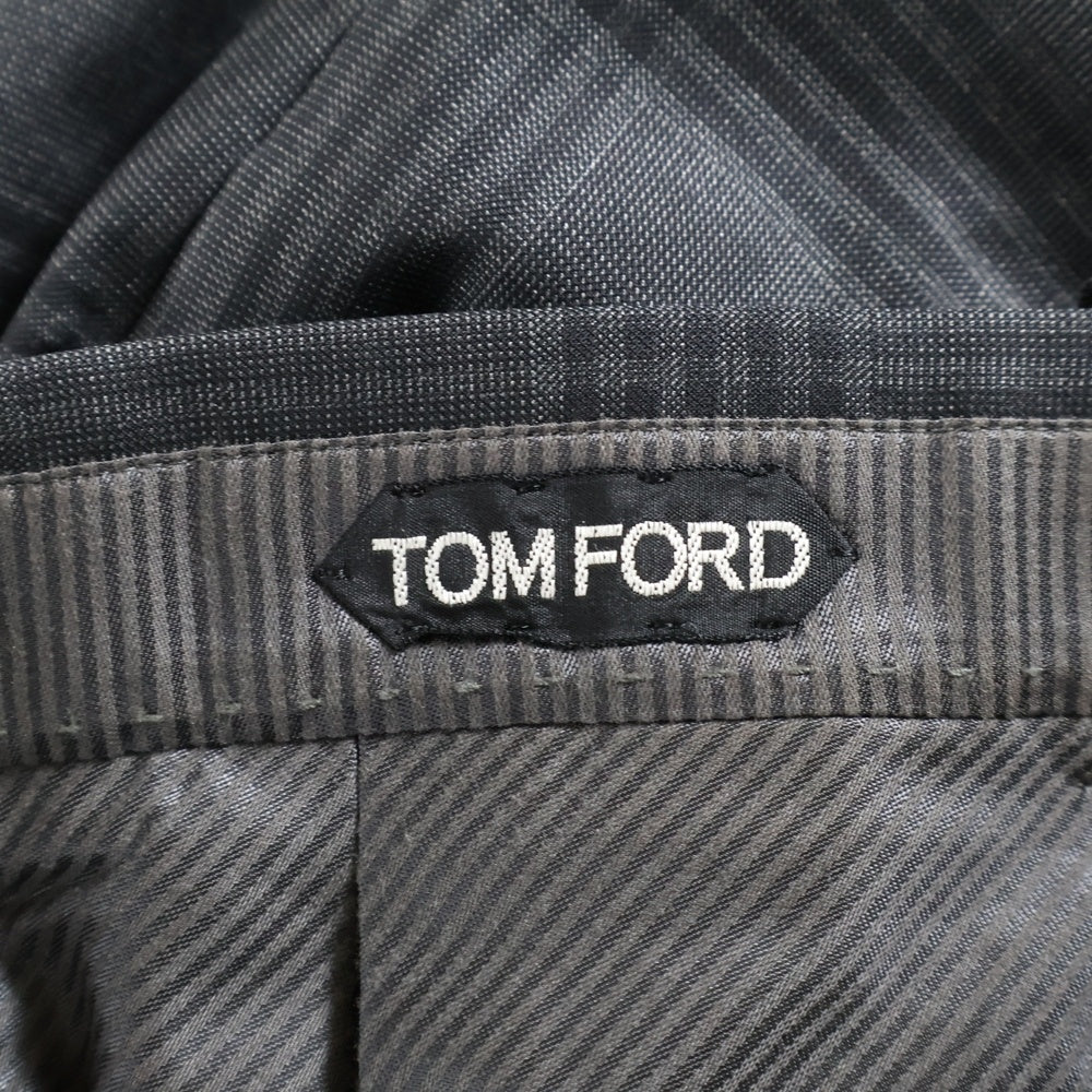 TOM FORD(トムフォード) セットアップスーツ チェック総柄 シルク ウール 2B ピークドラペル テーラードジャケット ノータック スラックスパンツ グレー 316R11 21YL4C