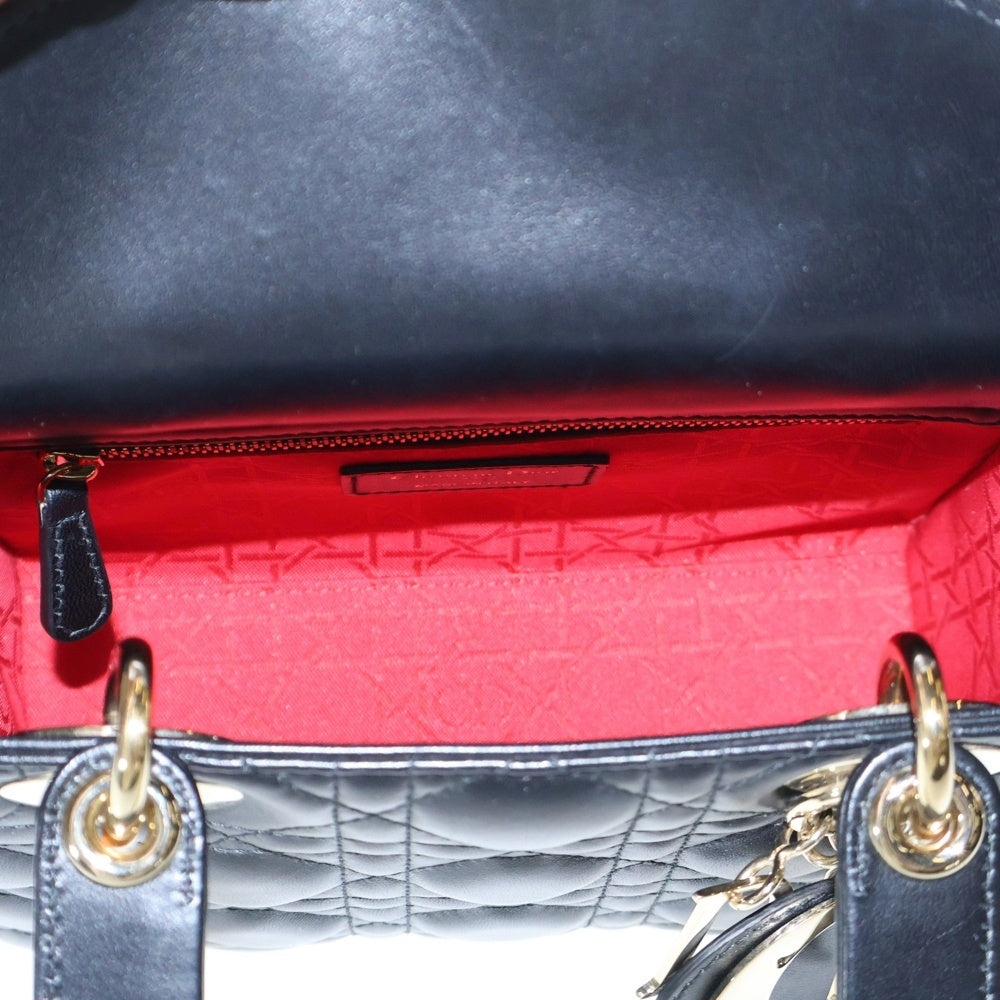 Christian Dior(クリスチャンディオール) LADY DIOR My ABCDior マイレディディオール スモール 2WAY レザーハンドバッグ ショルダーバッグ ブラック レディース
