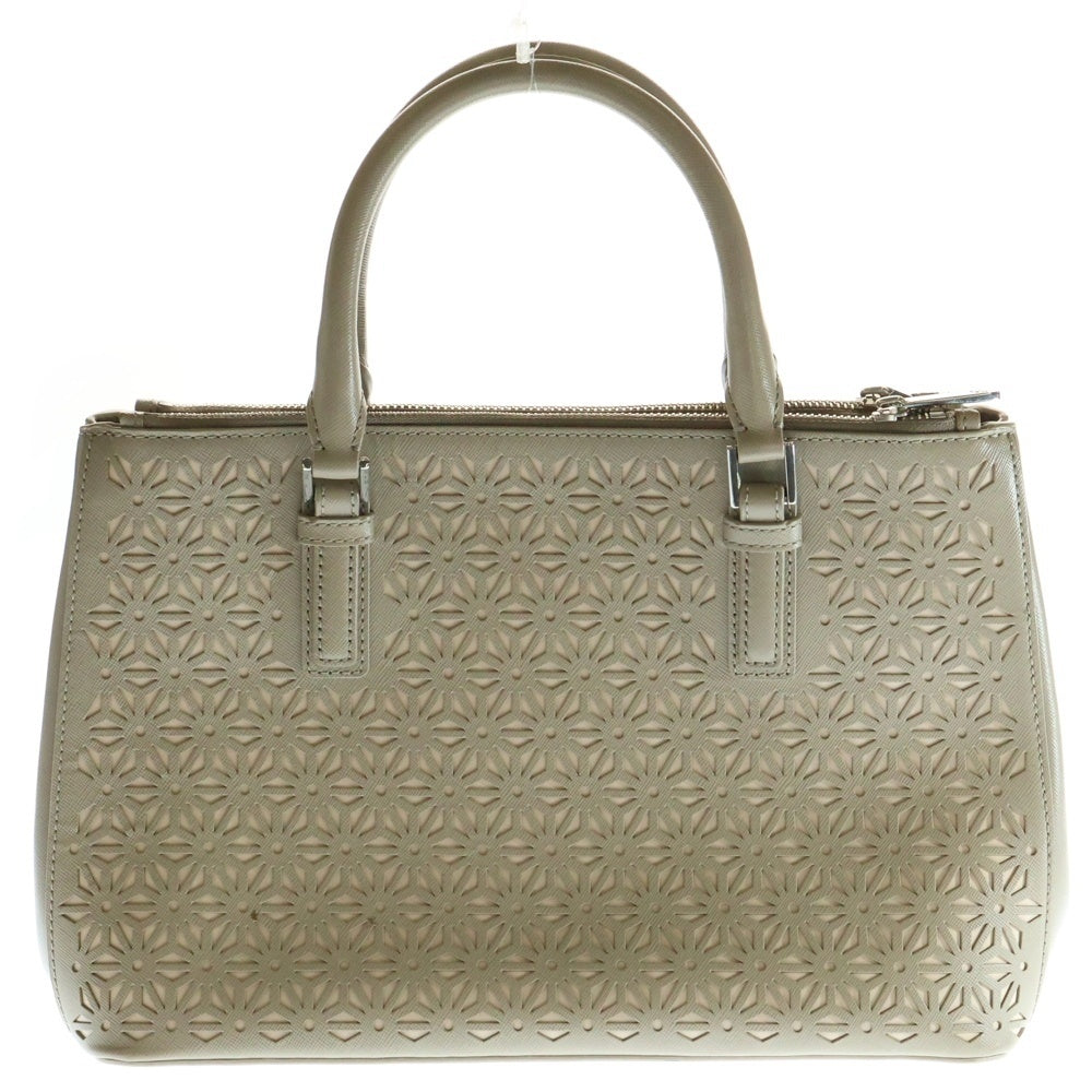 TORY BURCH(トリー バーチ) ロゴプレート パンチング PVC 2WAY ハンド ショルダーバッグ シルバー金具 ベージュ