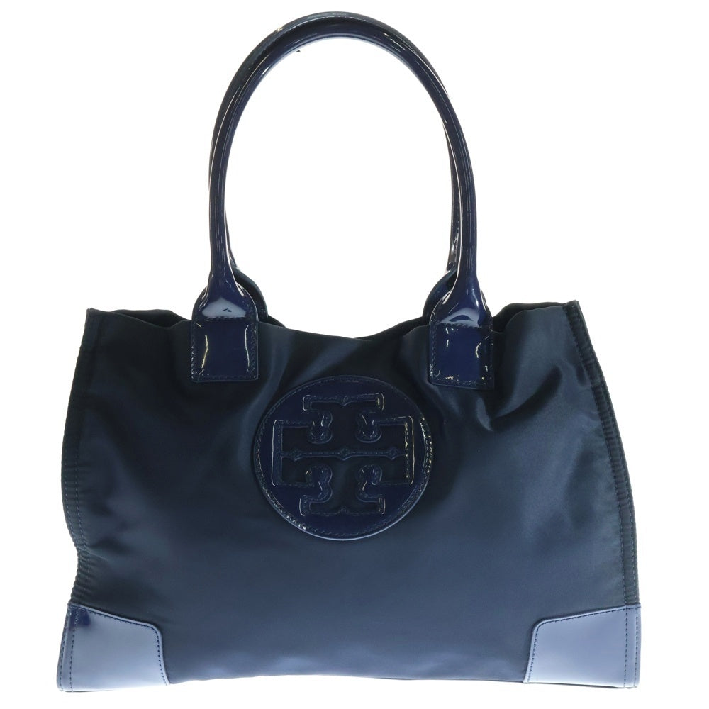 TORY BURCH(トリー バーチ) パテントレザー ワッペンロゴ ナイロン ハンド トートバッグ ネイビー
