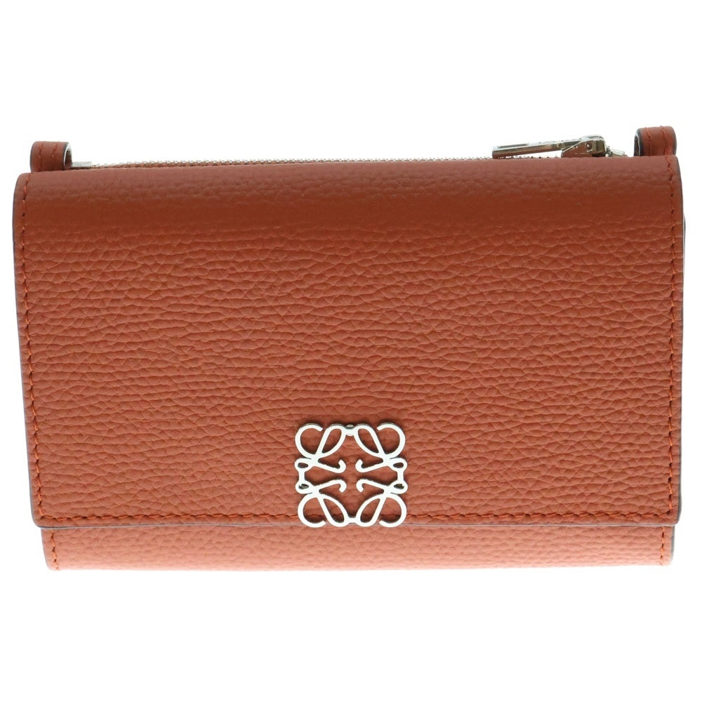 LOEWE(ロエベ) アナグラム トライフォールド チェーンレザーコインケース 財布 オレンジ