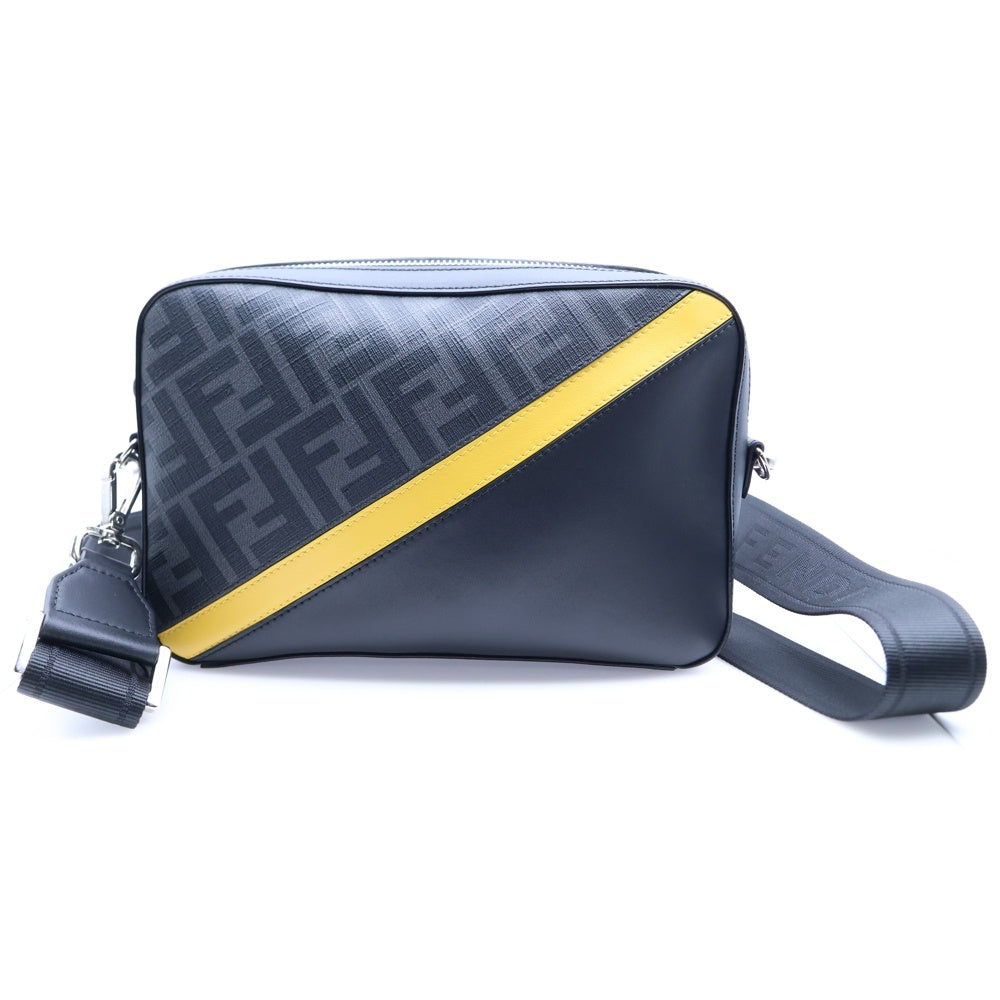 FENDI(フェンディ) ダイアゴナル カメラバッグ ショルダーバッグ ブラック×グレー シルバー金具 PVC×レザー 7M0286