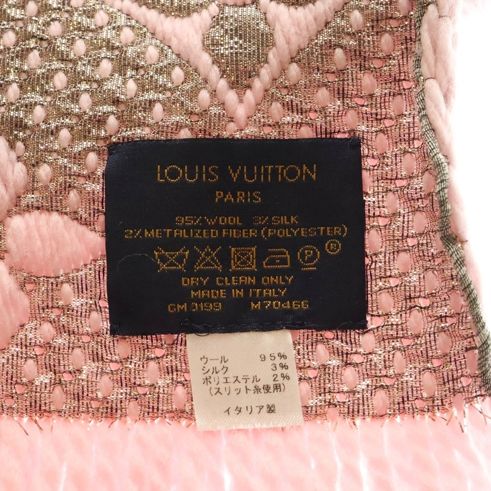 LOUIS VUITTON(ルイヴィトン) エシャルプ ロゴマニア シャイン モノグラム シルク混 ウール フリンジマフラー ピンク M70466