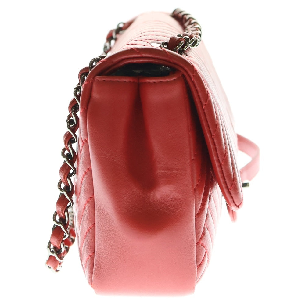 CHANEL(シャネル) ココマーク ラムスキン Vステッチチェーンレザーショルダーバッグ レッド レディース