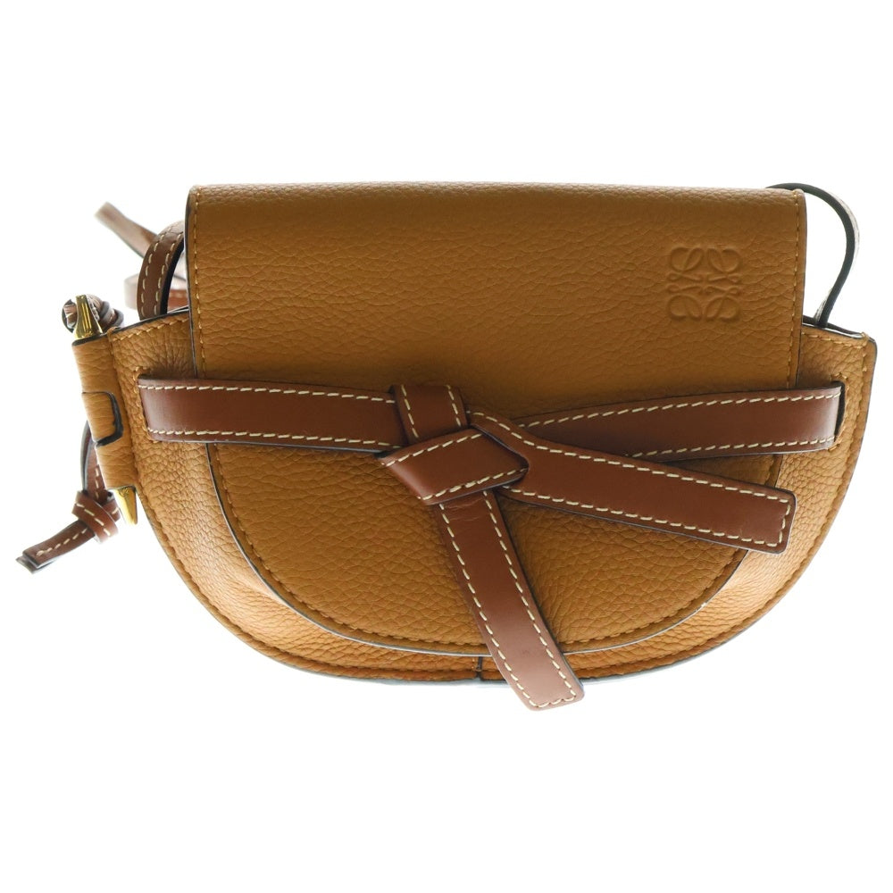 LOEWE(ロエベ) ゲートデュアル ミニ アナグラムロゴ レザー ショルダーバッグ ゴールド金具 ブラウン 321.12.U62