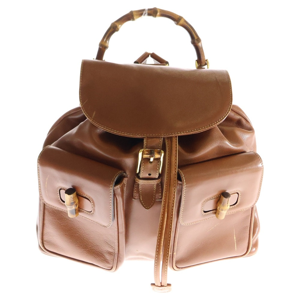 GUCCI(グッチ) バンブー リュックサック バックパック ブラウン レザー ゴールド金具 32058