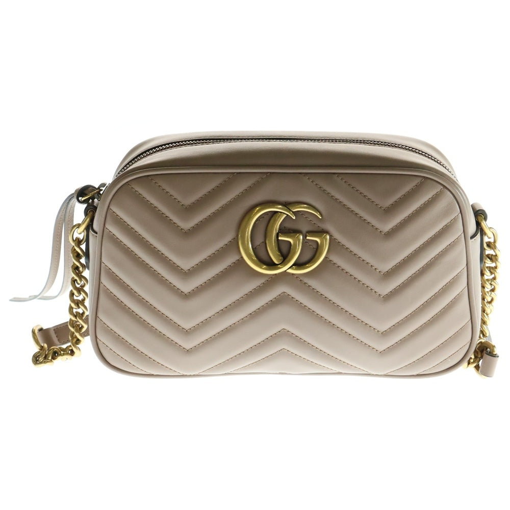 GUCCI(グッチ) GGマーモント チェーンショルダーバッグ ミニバッグ ピンクベージュ ゴールド金具 レザー 447632