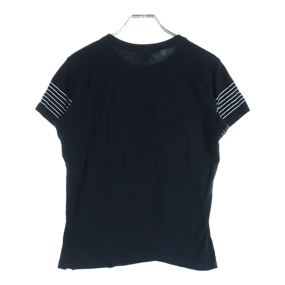 LOUIS VUITTON(ルイヴィトン) 08SS ロゴ刺繍 ボーダープリント ショルダーボタンデザイン クルーネック 半袖Tシャツ カットソー ブラック レディース RW081W WMTS09JBC